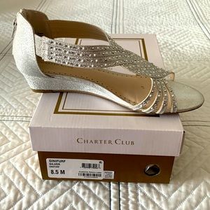 Charter Club Ginifurf Silver Wedge Sandals.